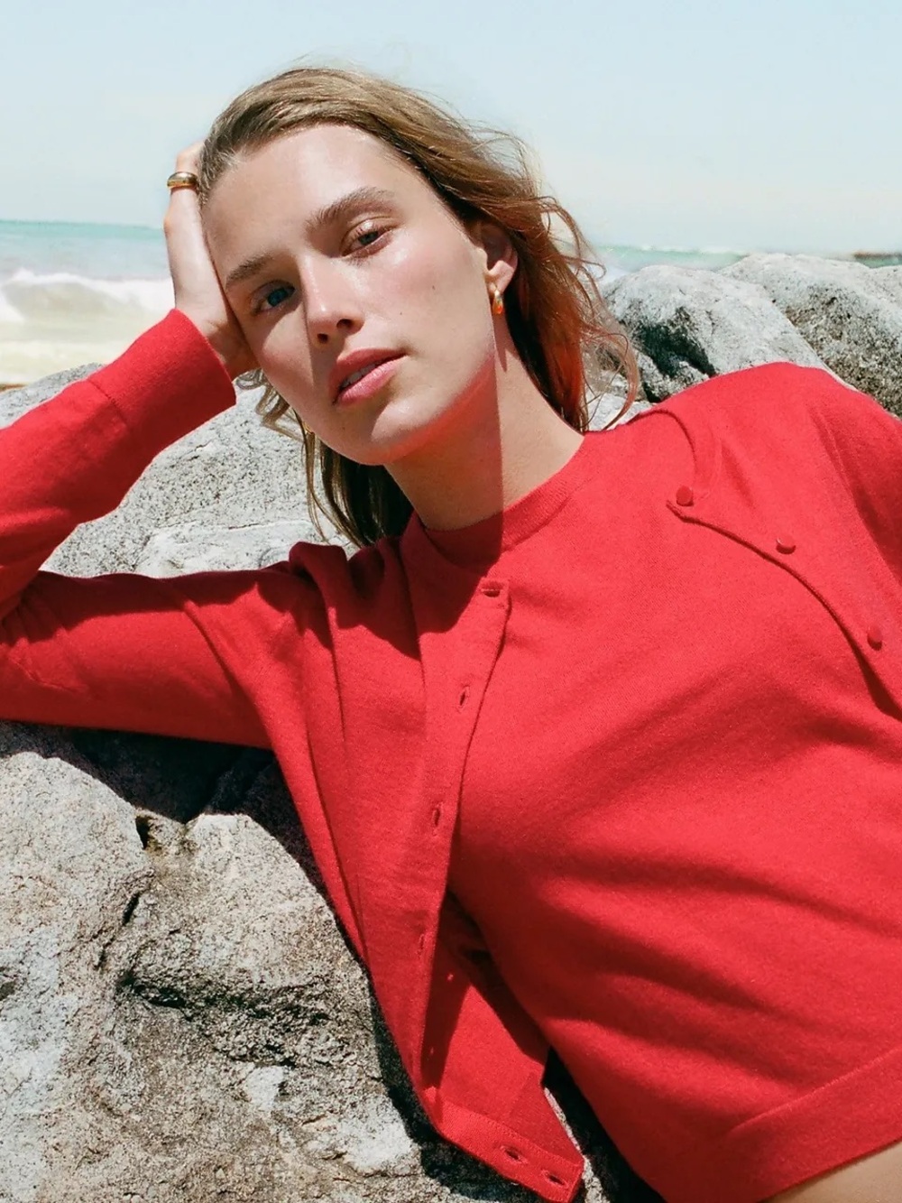 J. Crew Women's Red Button-Front Cashmere Cardigan Sweater Elevated Basic
